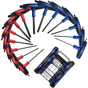 T-Handle Wrench Set |   14-Piece Long Hex Key Set with Storage Rack |   Metric (2.5-10mm) & SAE (1/8-3/8") Ergonomic T-Handle Hex Key Set for Furniture | Bike | Motorcycle and Machinery Repair