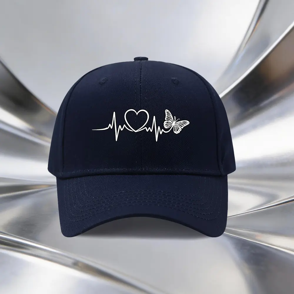 Unisex Adjustable Size Eco-Friendly Wool Blue Hat with Electrocardiogram Butterfly Print, All Seasons Sport Visor Hat for Outdoor Events & Sports, Ideal Gift for Racing Team Fans