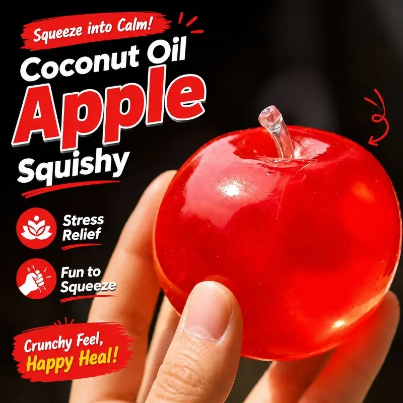 Red Apple Coconut Oil Squishy Toy Non‑Rebound Moldable Stress Relief Fidget Squeeze Ball Sensory Anxiety Toy for ADHD Autism Gift for Adults
