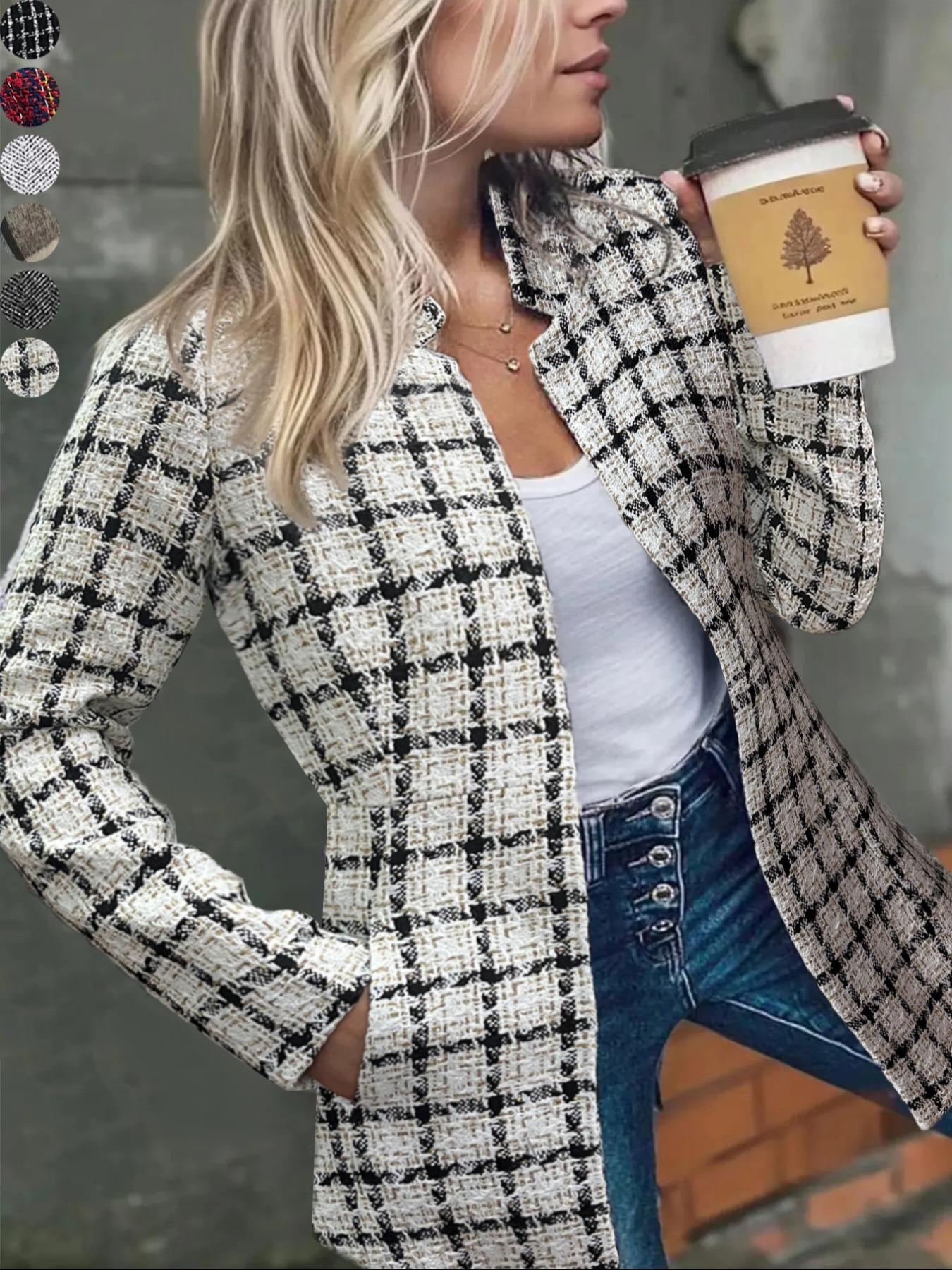 Women's Solid Color Pocket Long Sleeve Open Front Coat, Casual Longline Outerwear for Fall & Winter, Ladies Clothes for Daily Wear, Clothing for Women