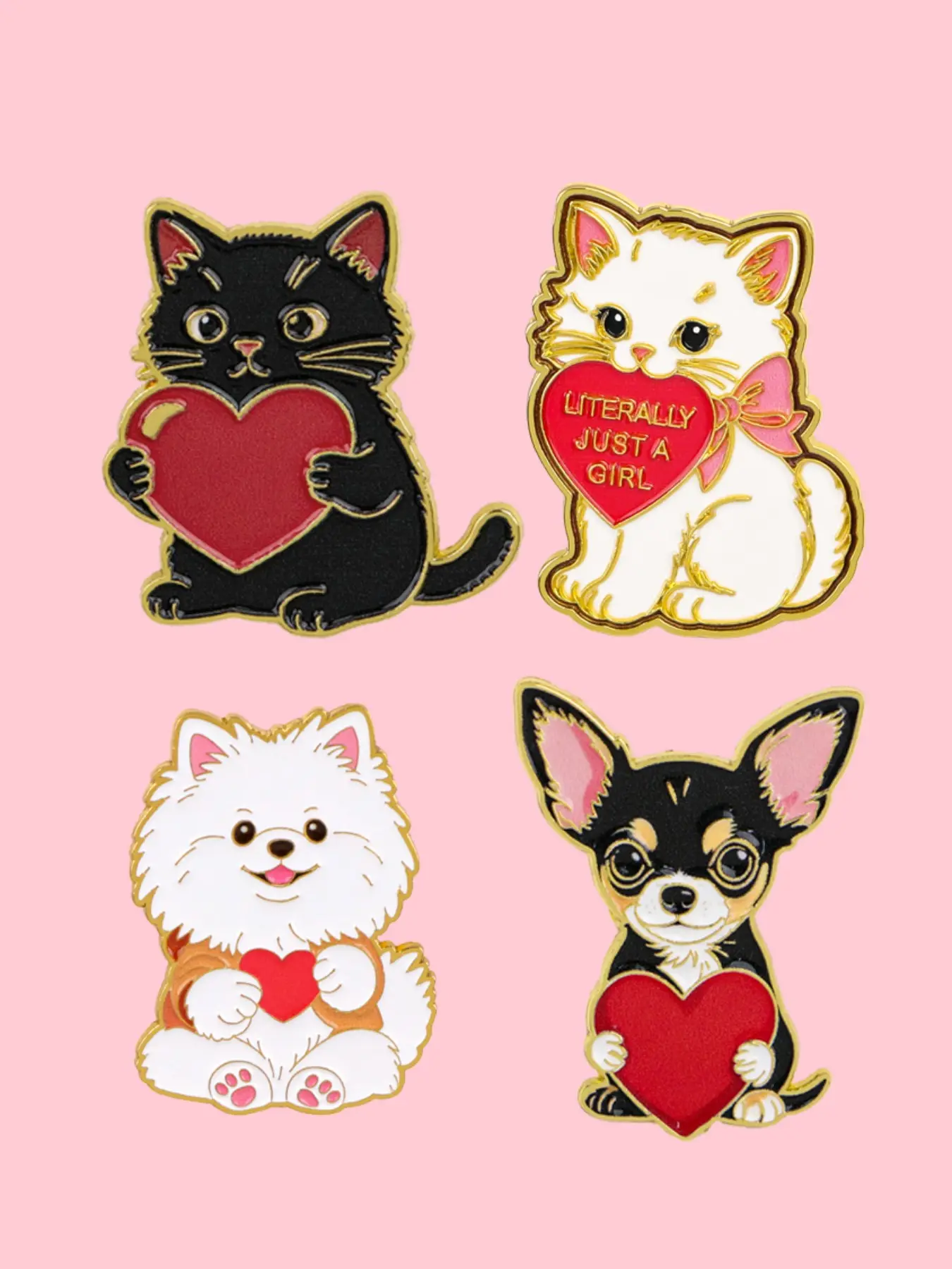 4pcs/set Cute Heart Cat Dog Enamel Pins, Cartoon Badges, Fashion Accessories, Party Style, Unique Sweet Birthday Friendship Gift for Cat Dog Owners, Alloy Brooch Pin