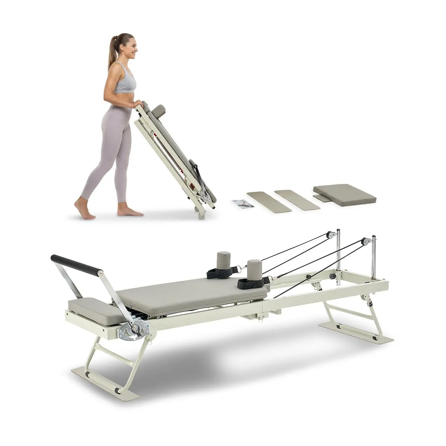 【DealsForYouDays】VEVOR Foldable Pilates Reformer, Pilates Workout Machine for Home Gym Studio Use, Pilates Bed with Dual Resistance- Spring Cord, Reformer Set for Advanced Users and Beginners, Up to 400 LBS