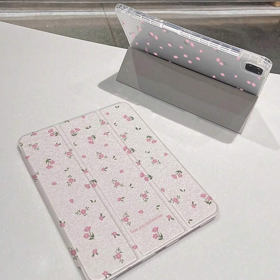 Transparent iPad Case with Foldable Stand, Lightweight Acrylic Cover for iPad 7/8/9, Cute 'see You Tomorrow' Design