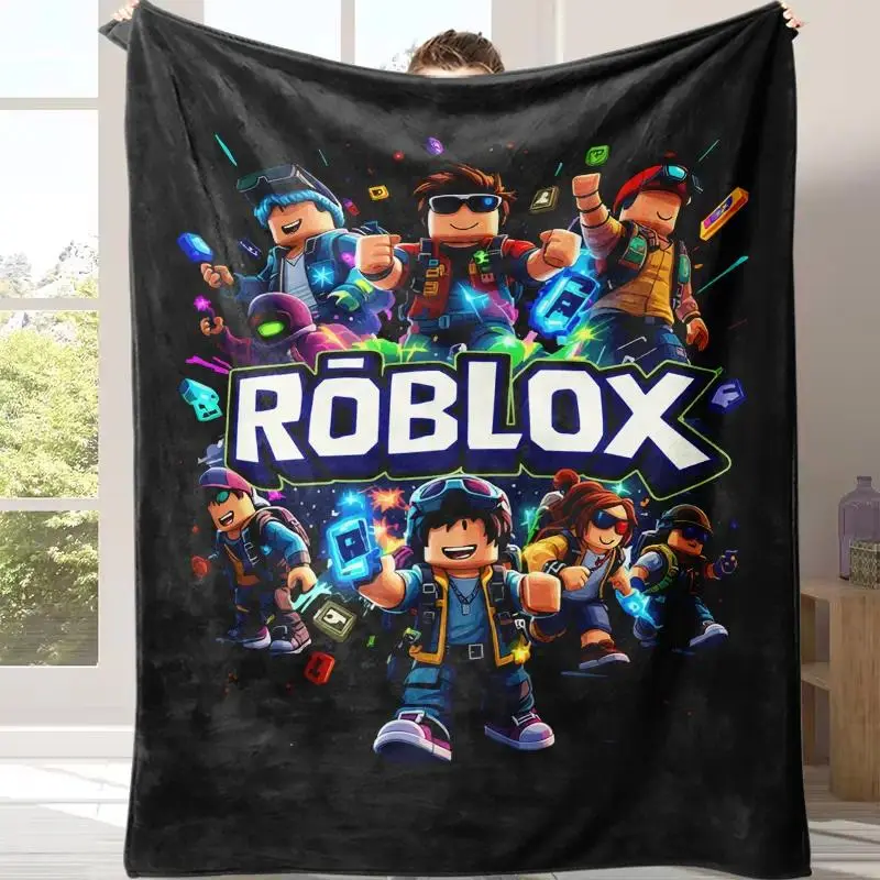 Roblox Neon Block Cool Avatar Crew Flannel Throw Blanket Sofa Nap Home Decor, Matches cooling blankets pillows couch cover for sofa bedding set comforter set, Birthday Graduation Xmas Gift For Kid & Teen Game Fans