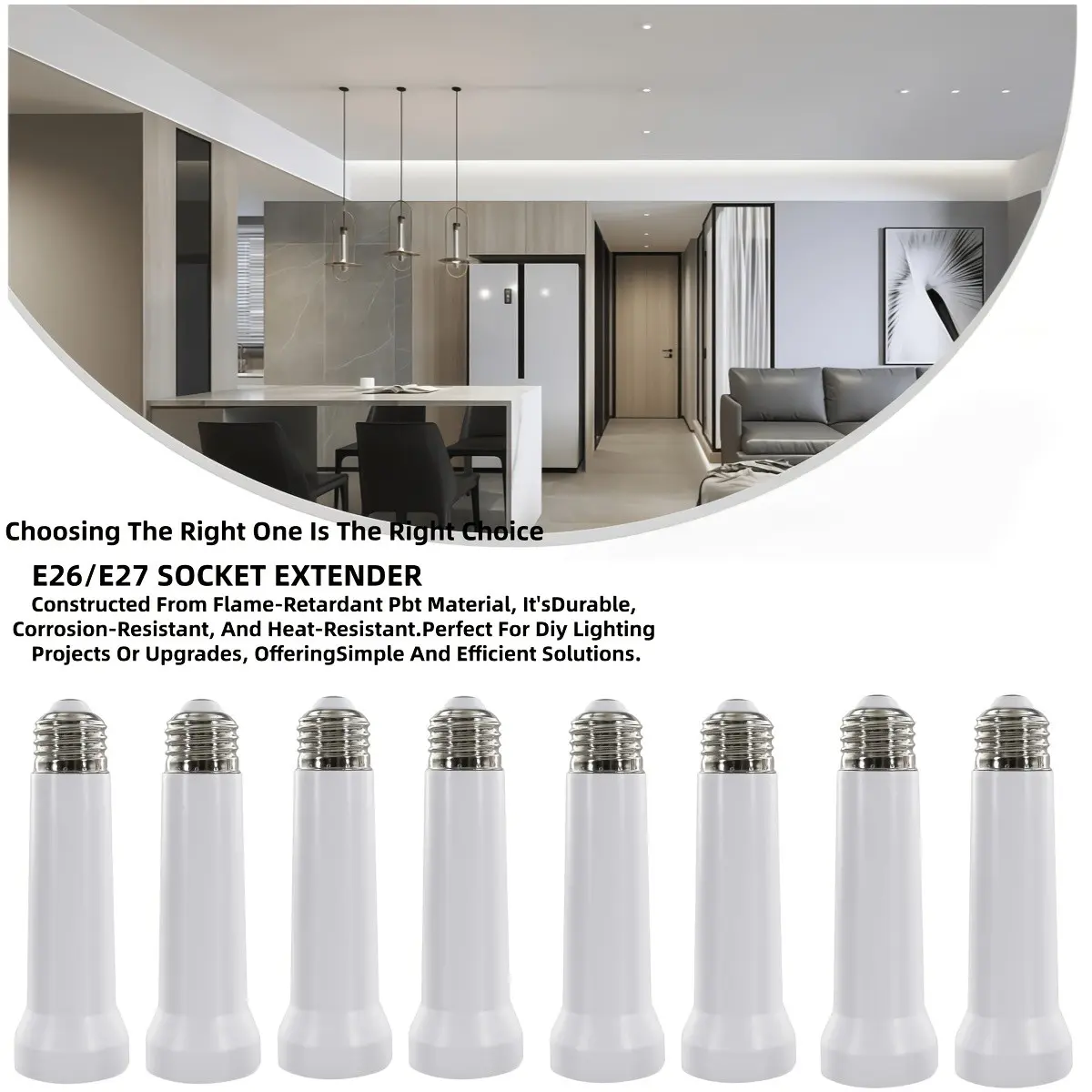 E26 Socket Extender, Standard Medium Base, 4.72 Inch Extension Socket Adapter, Light Bulb Socket Extension, Lamp Holder Adapter, 8 Pack