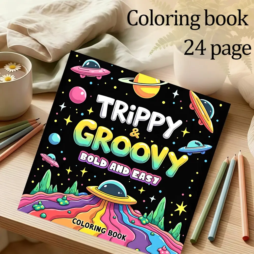 Psychedelic Trend Coloring Book, Creative Fun, 24 Thick Pages, Original Artwork, Original Healing Designs, Ideal Gift for Adults, Teens, Christmas, New Year, Parties