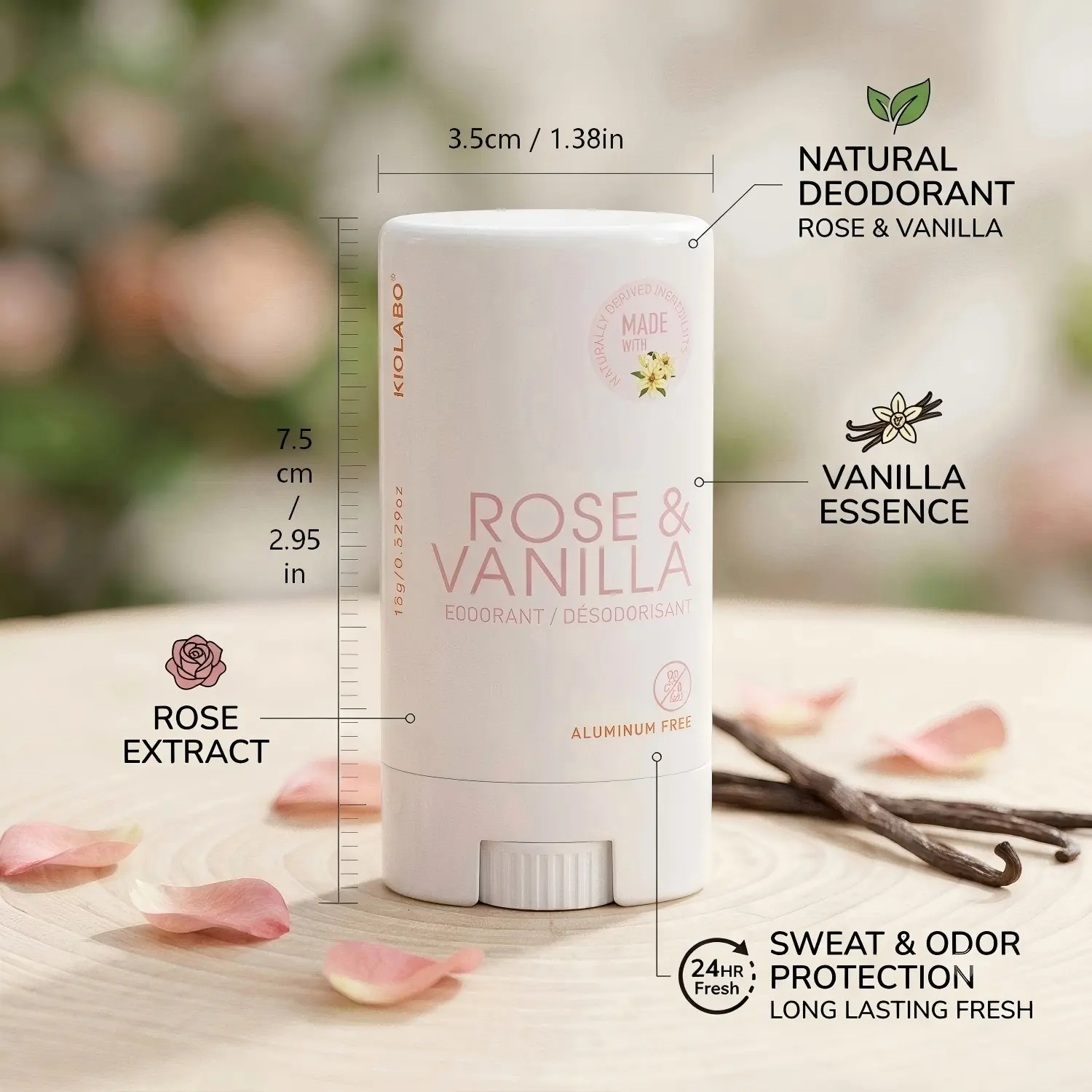 Rose Vanilla Floral Scented Deodorant for Women | Aluminum Free Natural Deodorant | 24H Sweat & Odor Protection | All-Day Freshness | 15g 0.52oz