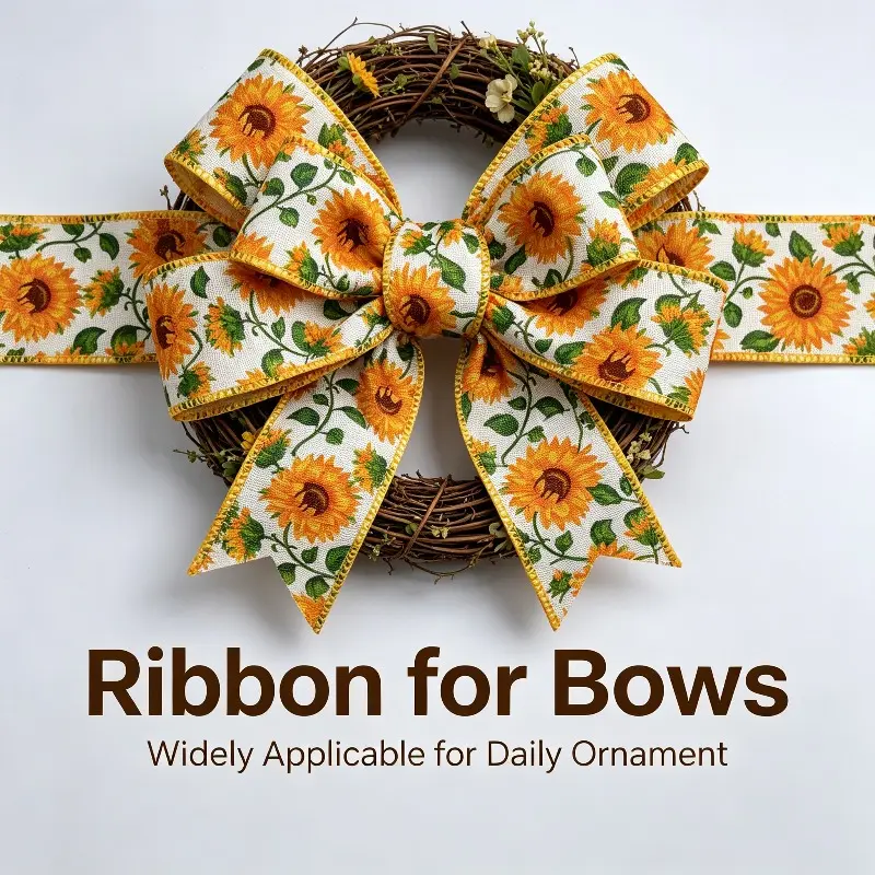 5yd/63mm(2.5inch) Wired Ribbon Fall Harvest Thanksgiving Yellow-green Sunflower Bow Ribbon Bow Making Holiday Decor Floral Decor Gift Wrapping Handmade DIY
