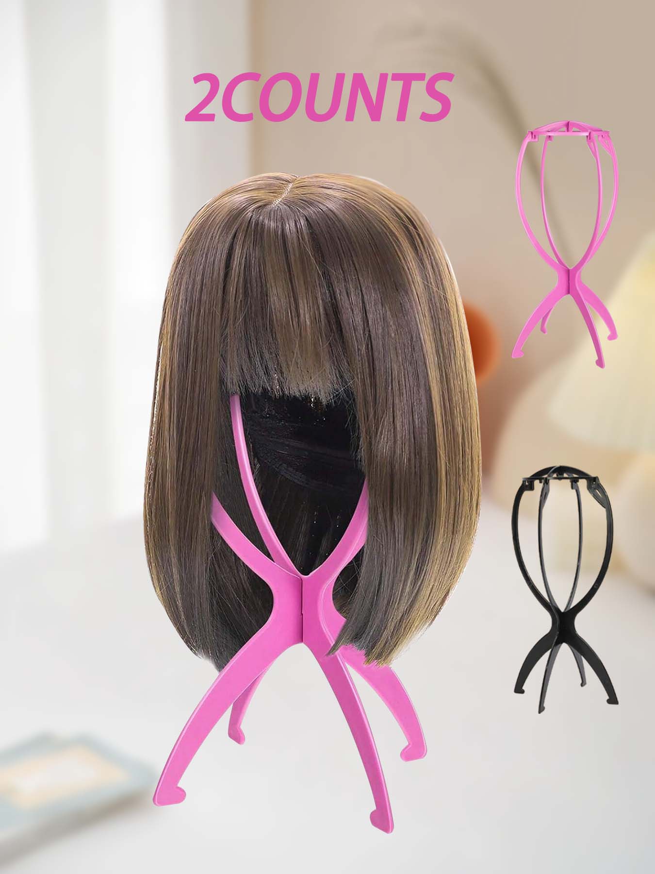 Solid Color Portable Folding Wig Stand, Wig Display Stand & Mannequin Head Holder, Wig Tool & Hair Extensions Accessory