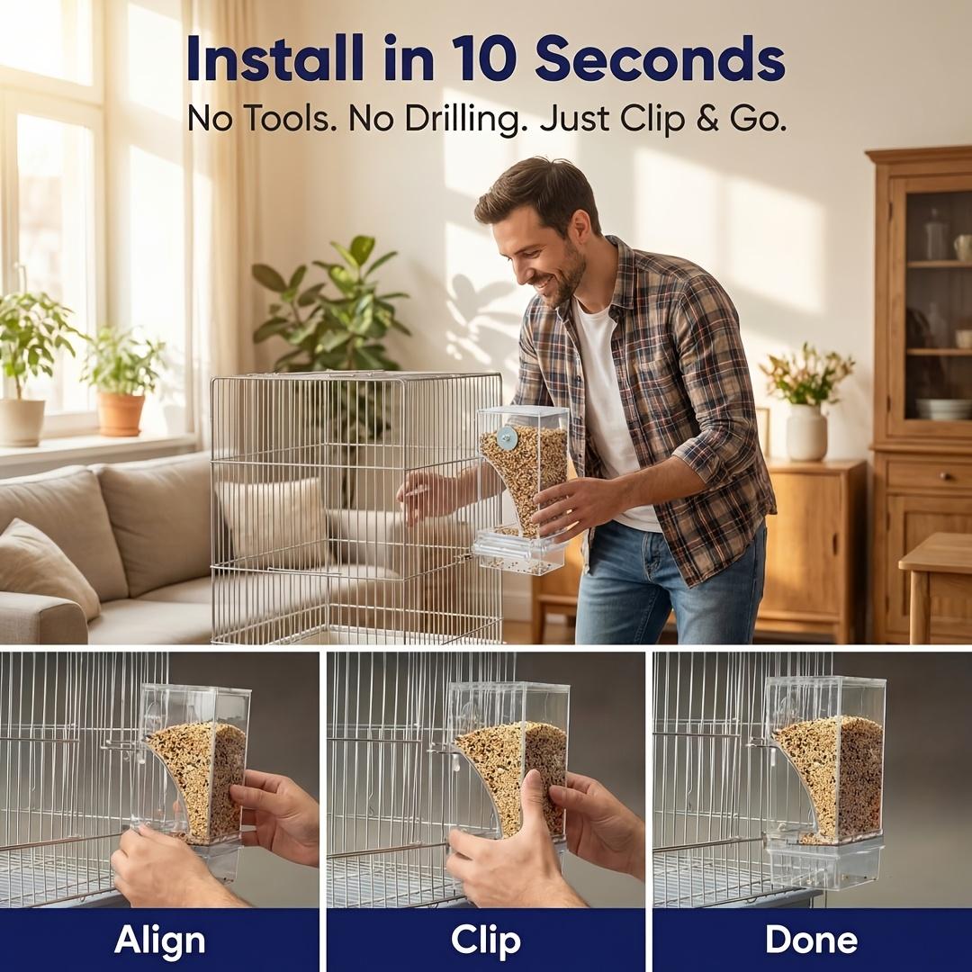 Transparent Bird Feeder, Automatic Spillproof Durable Easy to Clean Acrylic, Seed Mixture Dispenser for Cage, Suitable for All Birds, Outdoor Bird Feeder, for Parrot User Outside