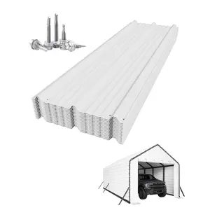 Ribbed Metal Roofing Panels, 140 ft², 64.2'' L x 19.7'' W, 29 Ga. Galvanized Steel Ribbed Panels for Gazebos, Carports, Garages, Chicken Coops, Storage Sheds, and Stables, 16 Pcs, White