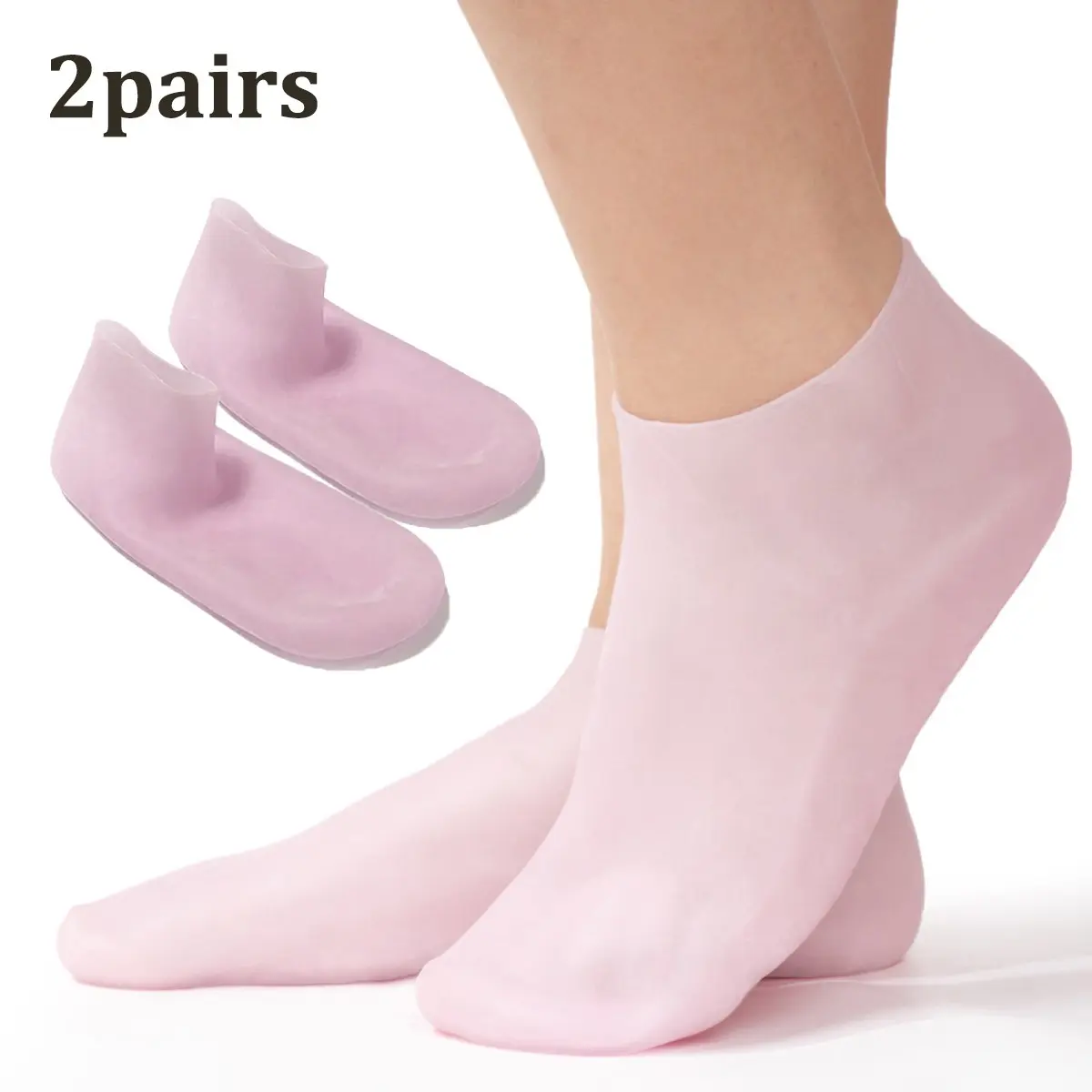 2 Pairs Reusable Silicone Moisturizing Foot Socks, Spa Gel Exfoliating Foot Tool, Soften Cracked Heels, Ideal for Halloween and Fall Spa