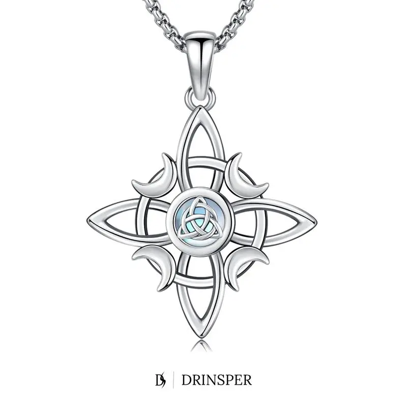 S925 Witch��s Knot Necklace with Moonstone Celtic Knot 925 Sterling Silver Witches Knot Pendant Wicca Moon Irish Celtic Triple Moon Trinity Knot Design, Protection Mysticism Amulet Jewelry Accessories Gift for Girls Women TikTokShopBlackFriday