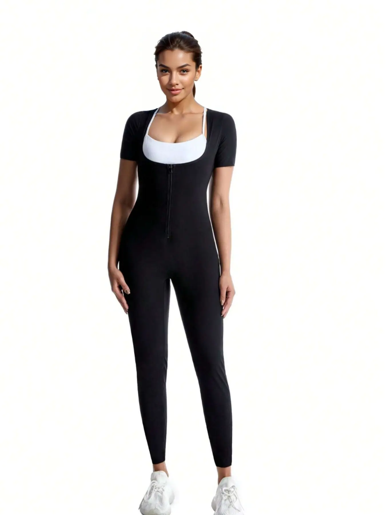 Trending Women's High Waist Slim Fit Sauna Shaping Jumpsuit Heat Retention Layer Tummy Control Stretchy Workout Activewear for Gym Yoga Daily Wear