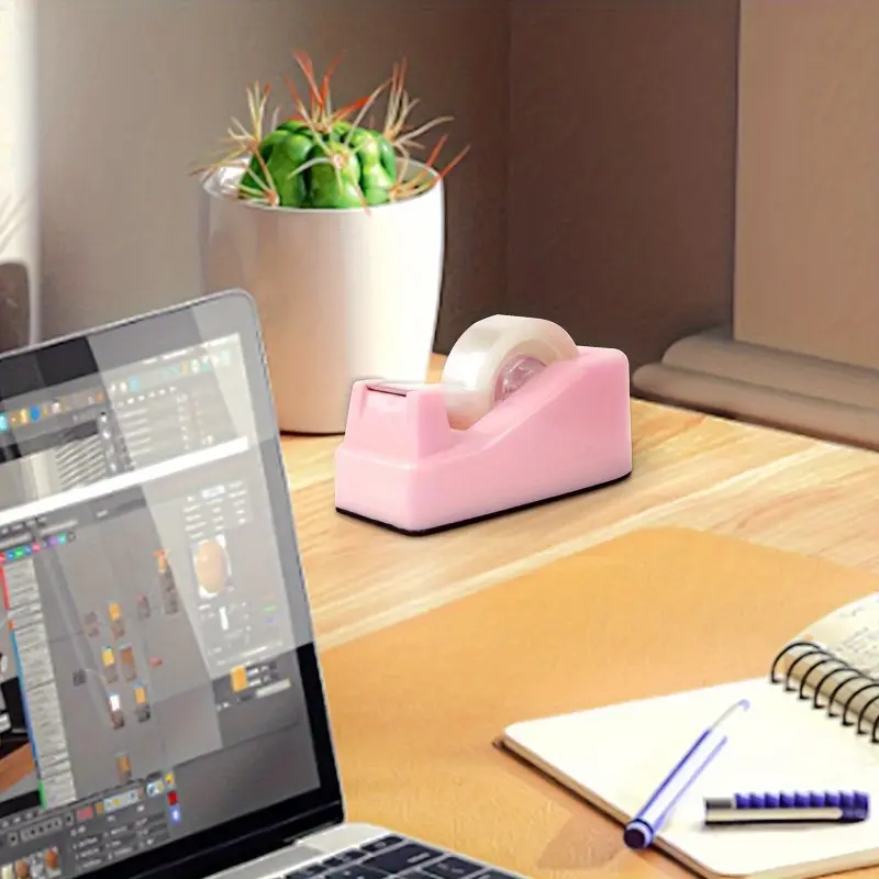 1pc Pink Tape Dispenser with Weighted Base for Desk Organization and Non-Slip Grip