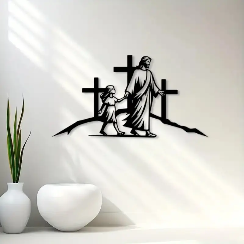A Jesus cross metal wall decor, Jesus statue wall art, perfect for living rooms and prayer spaces, a devout Christian decoration, weather-resistant metal gift, ideal choice for Christian households