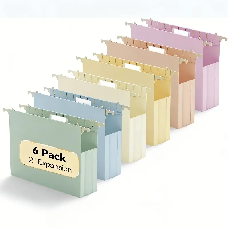 6pcs Thickened Plastic Hanging File Folders, Letter Size with Expandable Accordion Pockets and Labeled Dividers - Reinforced Light-Colored Expanding File Folders, Suitable for Offices, Law Firms - No Assembly Required