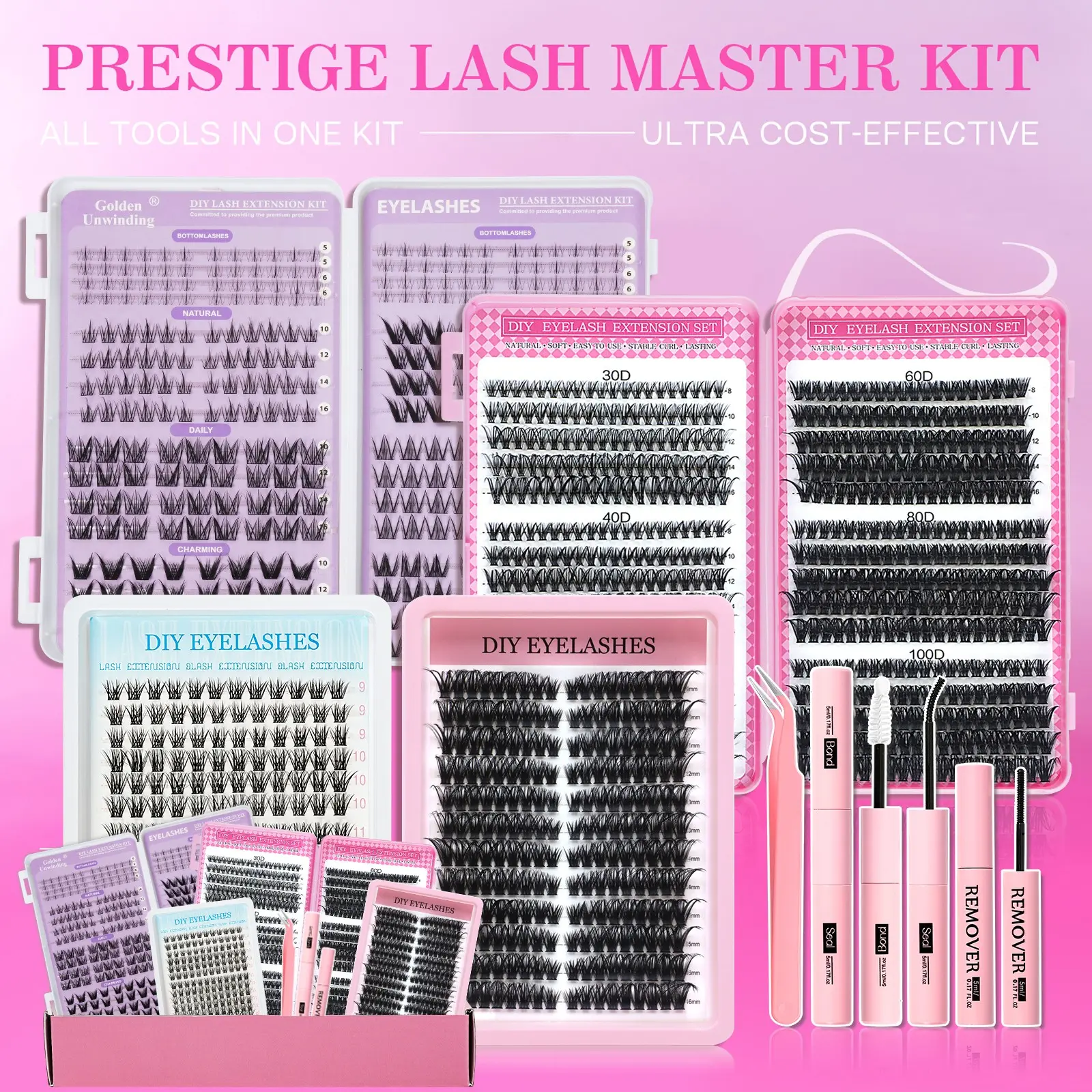 Natural D Curl DIY False Eyelashes, Includes Glue, Tweezers, Remover, Professional & Beginner Friendly, Easy Home Use