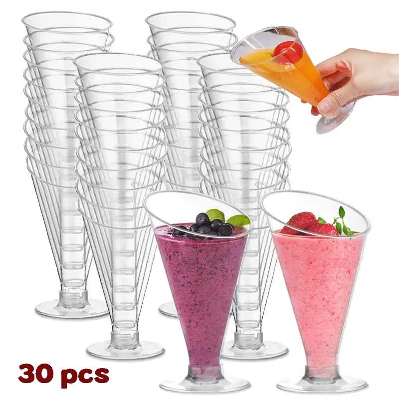Viral 5oz Slant Rim Clear Disposable Plastic Cups 30 Pack, Premium Party Supplies For Mimosa Bar, Wedding, Engagement, Holiday Parties, Perfect For Champagne, Tequila, Cocktails, Wine Toast, Mousse Cakes & Puddings