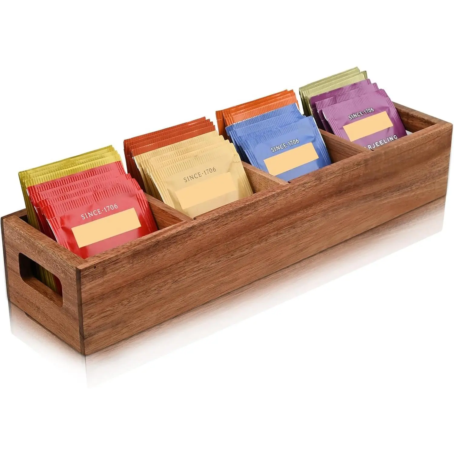 Tea Bag Organizer with 4 Slots – Tea Bag Holder and Tea Organizer, Sugar Packet Storage for Countertops