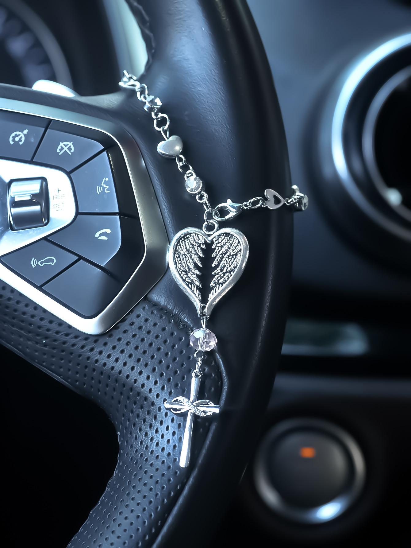 Retro cross with diamond inlay pendant for car steering wheel protection accessory