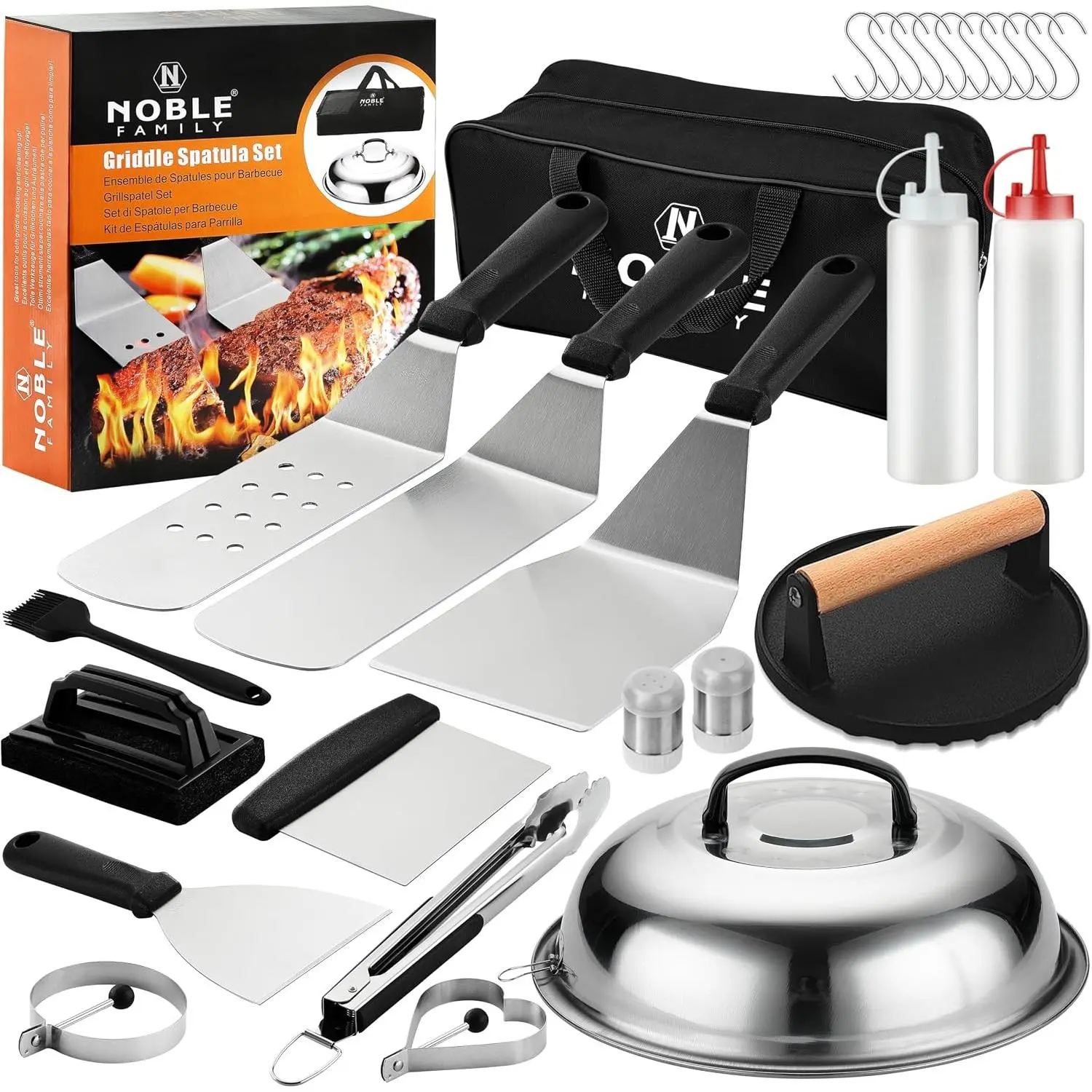 27 PCS Griddle Accessories Kit, Flat Top Grill Accessories Set for Camping, Professional Griddle Spatula Set with Melting Dome, Burger Press for Outdoor BBQ TeppanyakiGift.