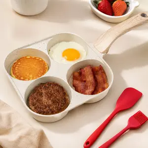 Mcdonald's Flat Bottom Non-Stick Pan, Egg Cooking Tool, Large Deep Four-Hole Design, Perfect for Eggs & Hamburgers, Breakfast Cookware