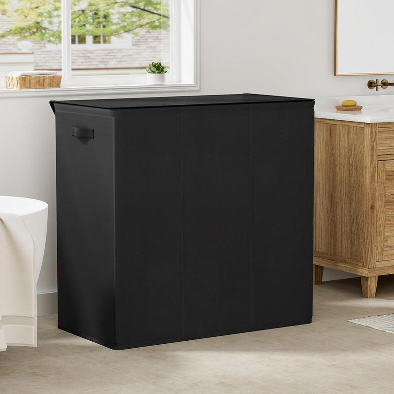 180L Laundry Hamper with Lid 3 Section,Large Laundry Basket with Removable Bags and Handles,Collapsible Dirty Clothes Hampers for Laundry,Laundry Basket Organizer for Laundry Room,Dorm,Black