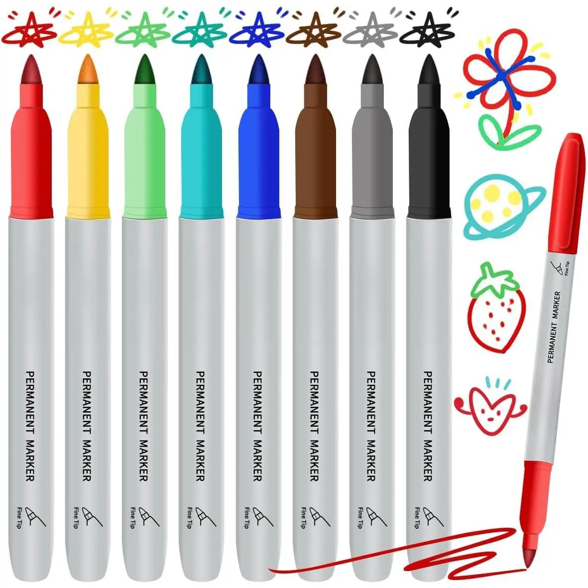 8 Pack  Colors Permanent Markers, Fine Tip Colored Markers Pens for Adult Coloring Journaling Marking Drawing, Art School Office Supplies