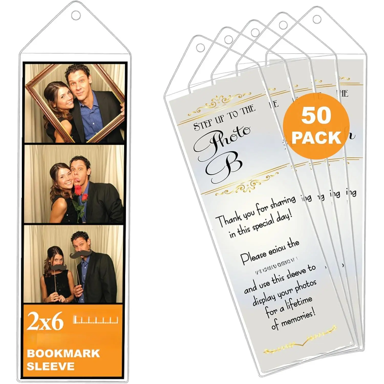 2x6 Bookmark Sleeves - Clear Protectors, 50 Pack | Clear top-loading plastic sleeves, paper inserts. Protect 2x6  strips as bookmarks or party favors. Bookmark covers.