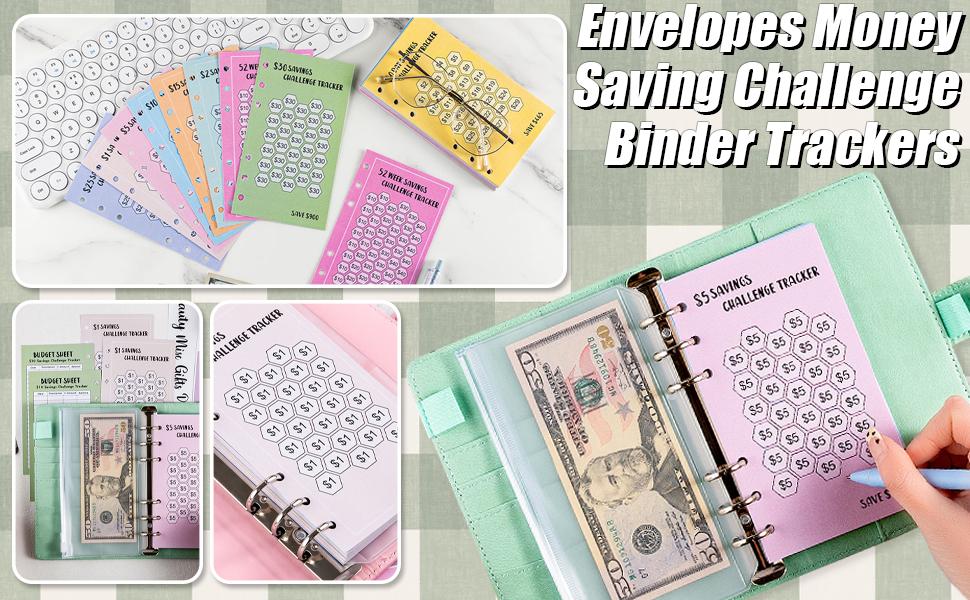 48 Sheets 100 Envelopes Money Saving Challenge Binder Trackers, 6 Ring A6 Binders Savings Challenge Trackers Cards for Budget Planner, Multiple Budget Sheets for Cash Stuffing
