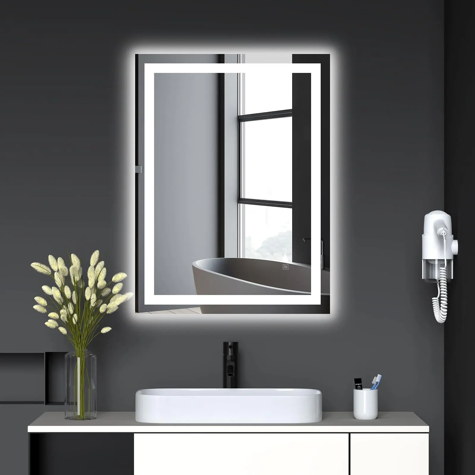 GAOMON Anti-Fog LED Bathroom Mirror - Front/Back Dimmable Lights, Shatter-Proof, Memory Function, 3 Color Temperatures, Multi-Size, Horizontal/Vertical Mounting, Optional 3X Magnification, UL Listed, Indoor Use