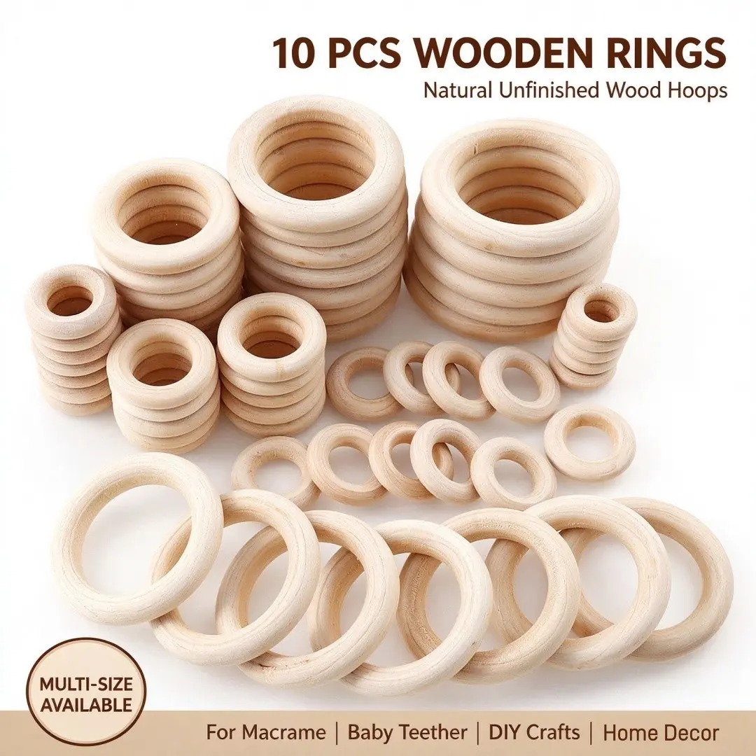 Natural Unfinished Wooden Rings Multiple Sizes Smooth Wood Hoops for Macrame, Baby Teething Ring, Dreamcatcher, DIY Craft, Jewelry Making, Handbag Handle, Curtain Rings, Wedding Gift Decor Supplies