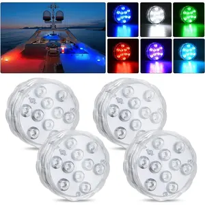 Nilight 4 PCS 10LED RGB Wireless Remote Control Submersible Marine Lights, Cabin Ambiance & Exterior Deck Lights for Pontoon, Bass, Fishing Boat Accessories