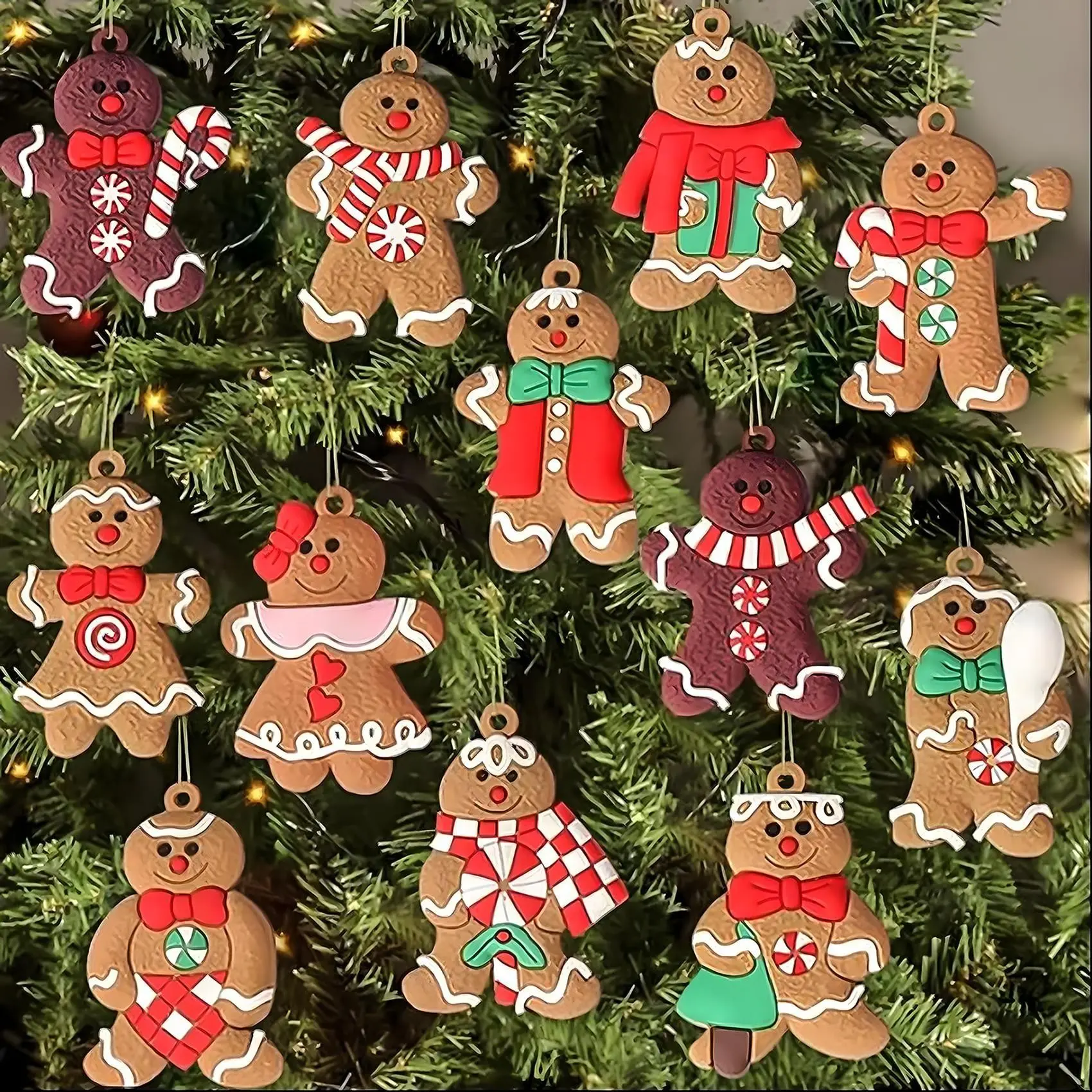 12/24pcs Gingerbread Man Christmas Tree Ornaments – Cute & Lightweight Hanging Decorations, Multiple Gingerbread Designs – Perfect for Xmas Tree Decor, Holiday Home Decoration, DIY Christmas Party Decorations & Festive Ornament Set
