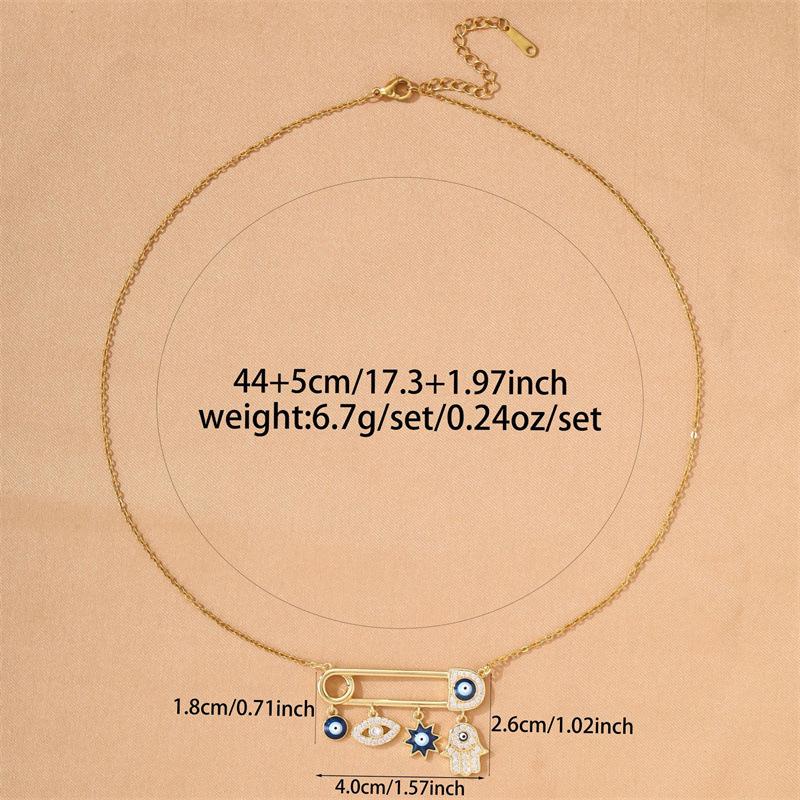 Evil Eye Hamsa's Hand Necklace, Gold-plated Rhinestone Pendant, Bohemian Lucky Charm, for Women and Girls, Fashion Accessories, Both Protection and Style