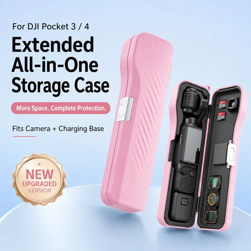 Extended Capacity Storage Case Compatible with DJI Osmo Pocket 3/4, Hard Shell Protective Carrying Case with Wrist Strap, Organizer for Charging Base, Filters, Lenses and TF Cards