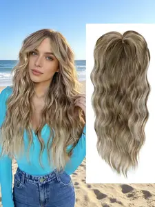 🌟 No-Fuss Golden Blonde Hair Topper | Wavy Clip-In Synthetic Kanekalon with Bangs, Seamless Blend & Natural Volume, Perfect for Thinning Hair & Daily Wear