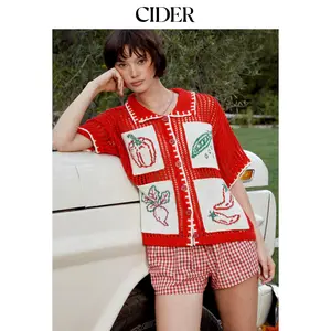 Cider Crochet Fruit Embroidery Oversized Cardigan Dealsforyou