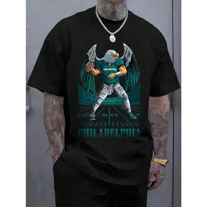 Men'S Eagle Football Player Philadelphia Field Design Print Casual T-Shirt |   Comfortable, Breathable, Sweat-Absorbent, Cool For Summer, Crew Neck, Regular Fit, Sweat-     -Black