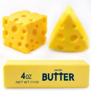 Dumpling Butter Set 3Pcs Cheese & Butter Squishy Toy 3 Pack - Slow Rising Squeeze Stress Balls, Realistic Food Shape Fidget Pack, Soft TPR Sensory Toy for ADHD(Cheese x2 + Butter x1)
