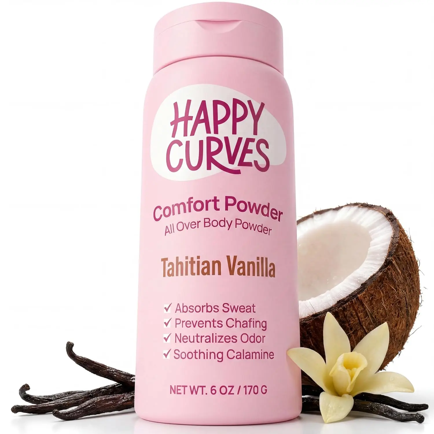 CURVES Comfort Powder: Talc Free Anti Chafe Body & Foot Dusting Powder Deodorant to Control Inner Thigh Chafing, and Private Areas 6oz (Pack of 1) - Tahitian Vanilla
