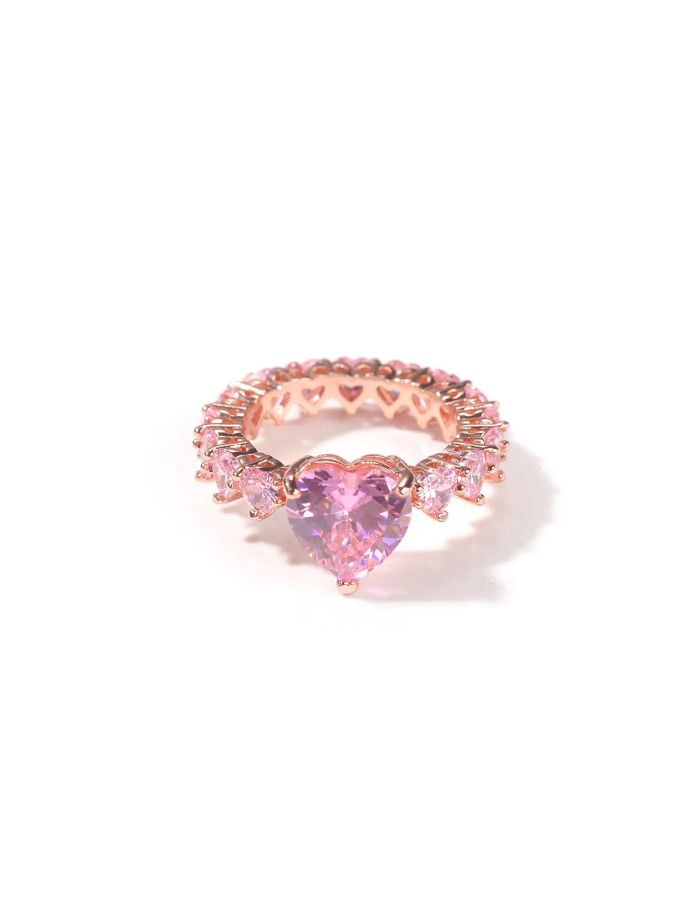 Multi Heart Cut Pink CZ Eternity Ring, Gold Silver Rose Gold Plated Copper Trendy Y2K Heart Ring Daily Party Jewelry