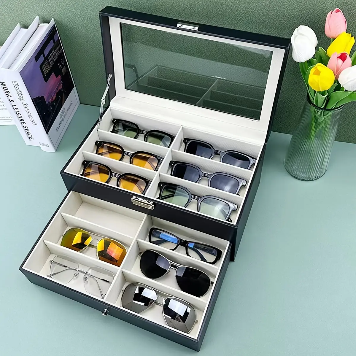 12 double-layer large-capacity glasses storage box 8 high-end men's and women's sunglasses sunglasses myopia glasses display box jewelry box