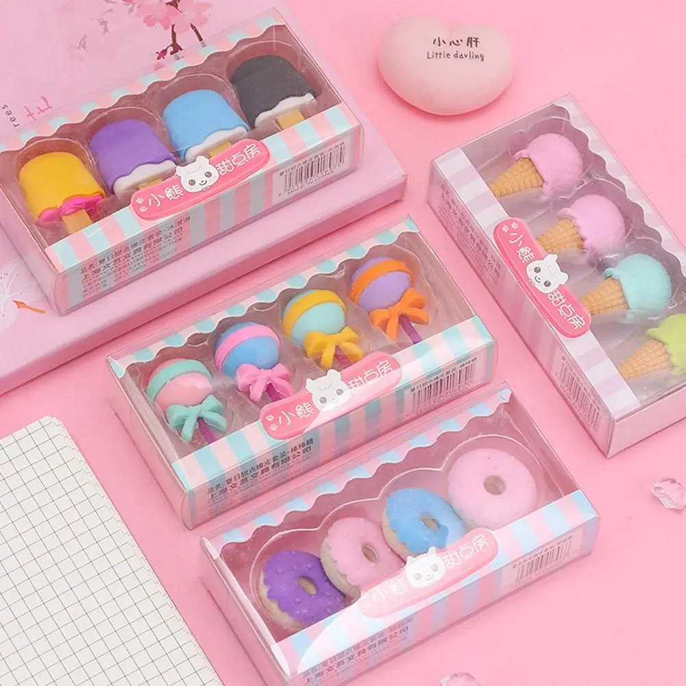 1 set Colorful Summer Ice Cream Donut Rubber Eraser Kawaii Erasers School Supplies Stationery For Kids Students Cool Prizes