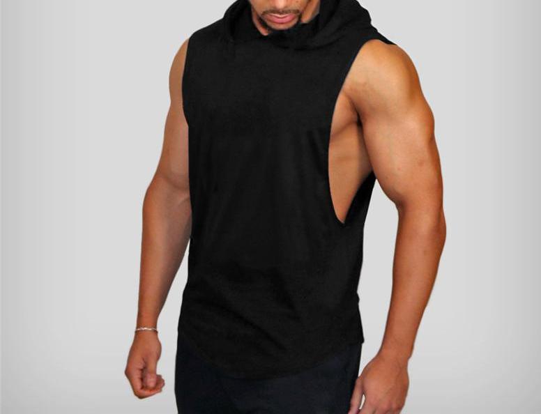 Summer Hooded Gym Clothing Mens Fitness Tank Top Plain Cotton Bodybuilding Hoodie Sleeveless Shirt Muscle Vest Sports Undershirt