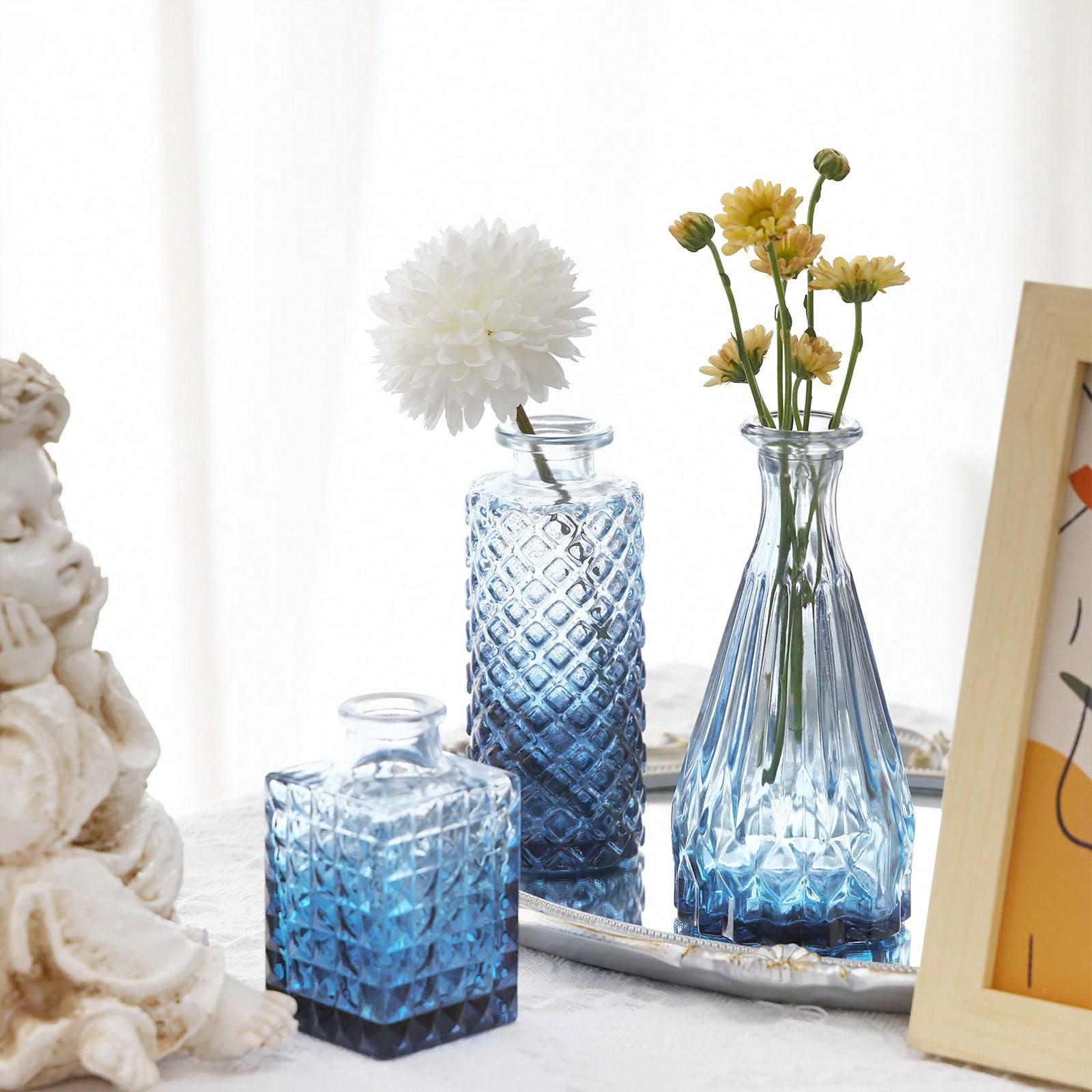 Tomnk Set Of 18/36 Blue Bud Vases For Flowers, Vintage Clear Glass Vases Small Vases For Centerpieces For Home Table Decor Rustic Wedding Decorations, Discount Small Order Vases For Florists & Event Planners, Mother's Day Decor, Ideal Mother's Day Gift