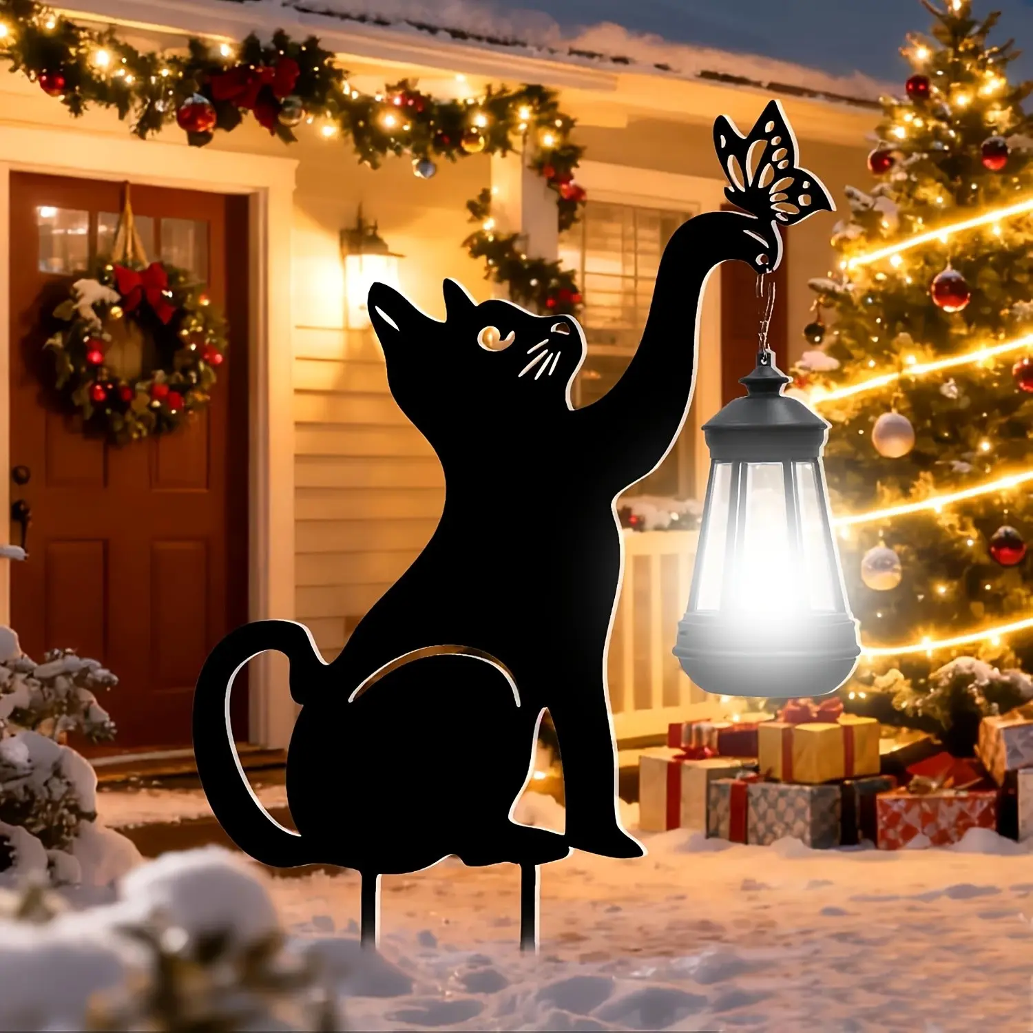 Garden Cat Solar Light, Garden Decor Ornaments Outdoor Solar Light, Solar Garden Statue Cat Figurine