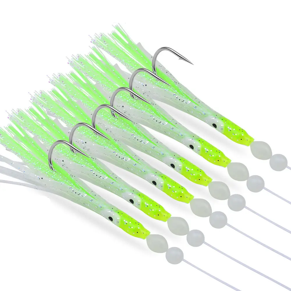 2 X 6Pcs/Set Luminous Squid Sabiki Rig Baits Soft Octopus Fishing Hook Bass Trout Salmon Lures Freshwater Saltwater