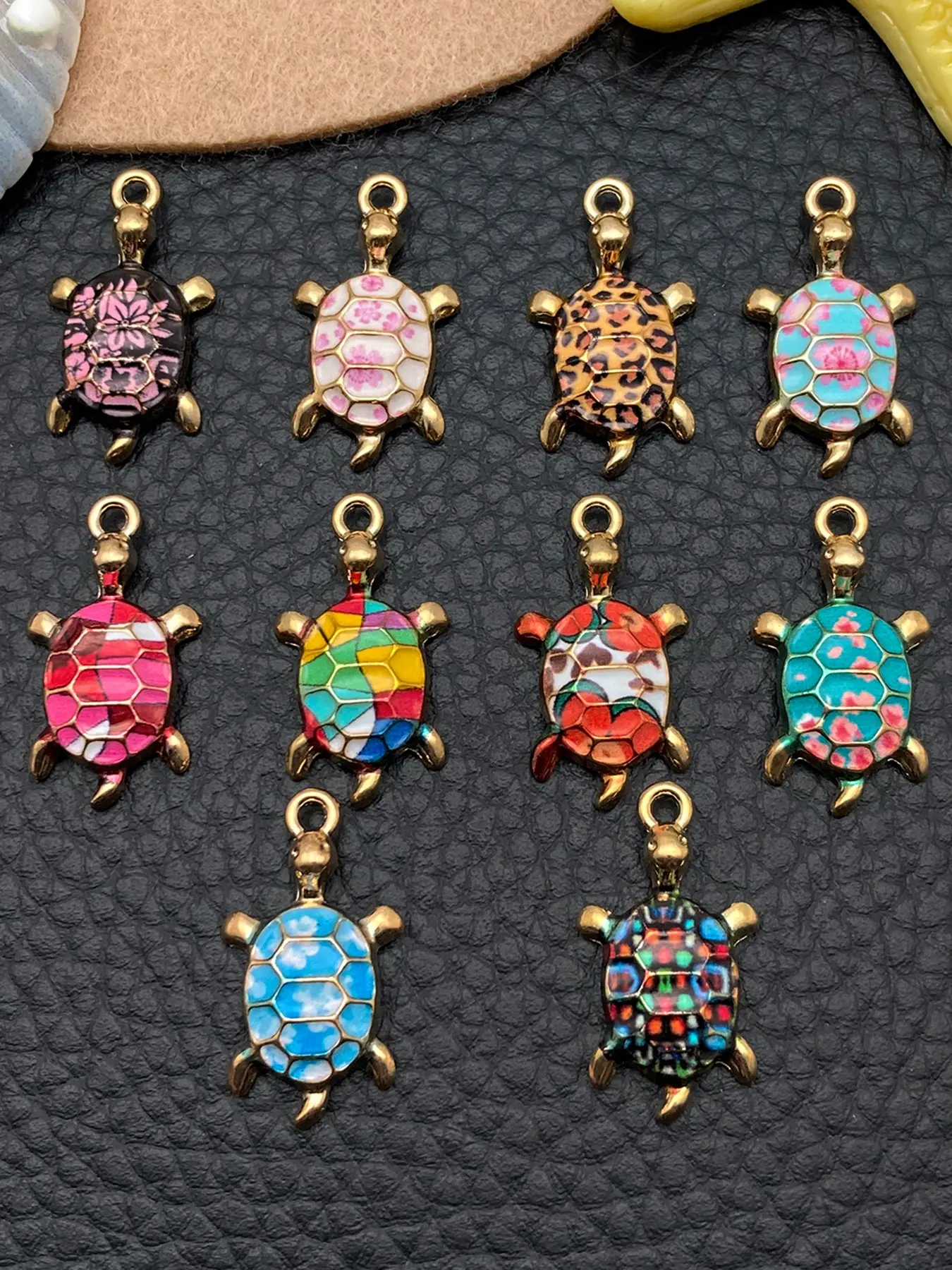 10pcs Mixed Colors Turtle Charms, Enamel Flower Plated Sea Turtle Charms, Colorful Tortoise Pendant for DIY Jewelry Making, Animal Pendant, DIY with Charms